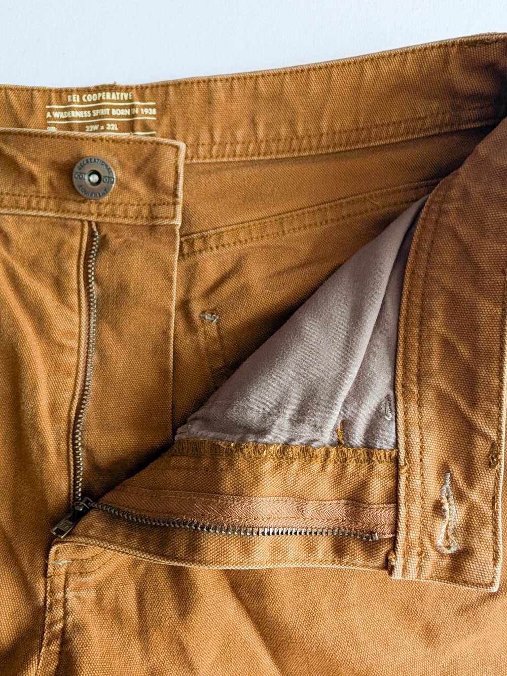 REI Cooperative Pants Mens 32x32 Caramel Brown Canvas Cargo Workwear Utility - Picture 3 of 9